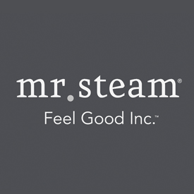 Gray and white Mr. Steam logo.