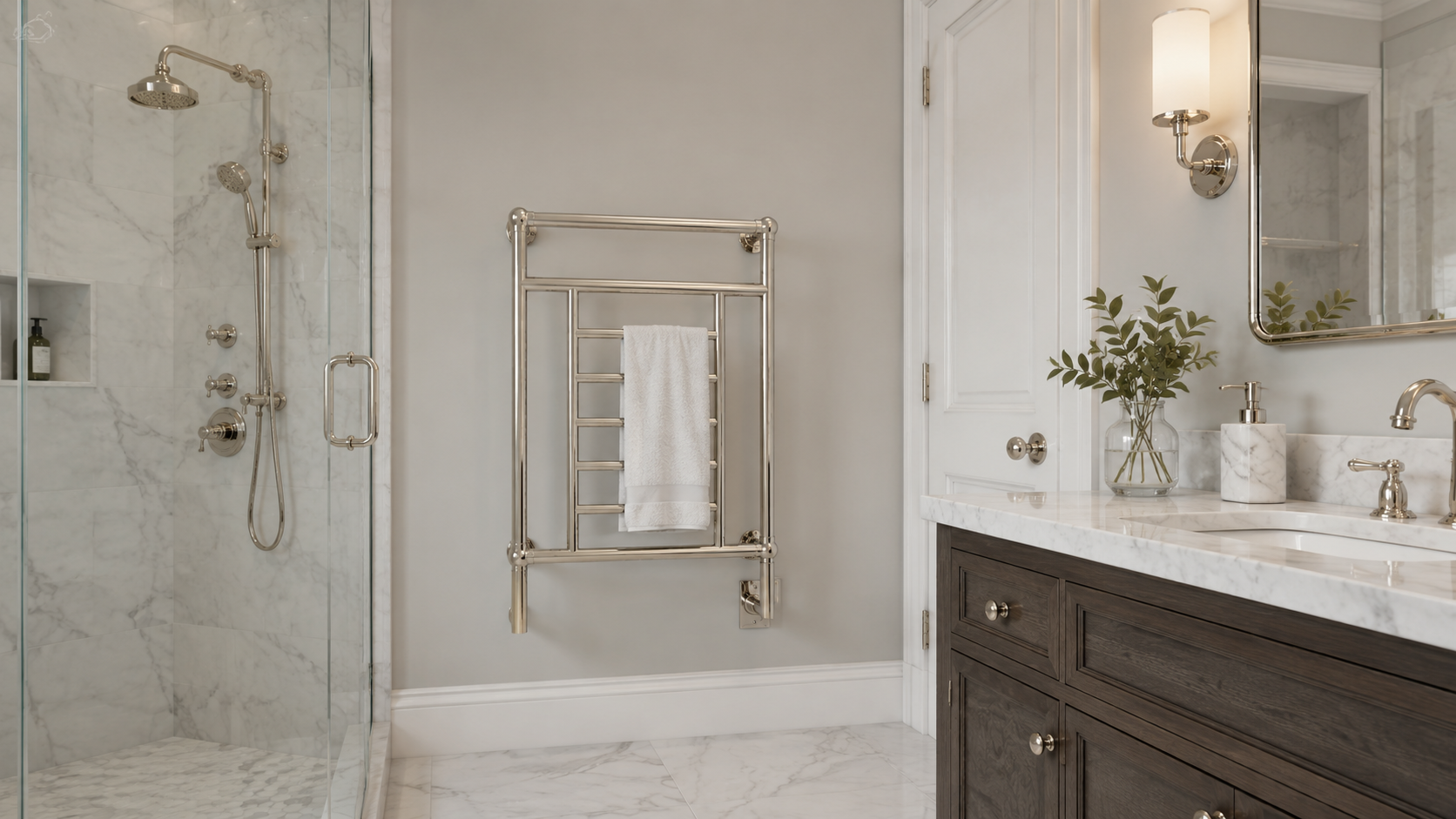 Traditional Model T-2536 8 Bar Hardwired Heated Towel Rack in Polished Nickel